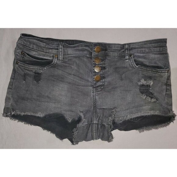 Billabong Mid Rise Distressed Button Front Jean Short Size 3 Denim Cheeky - Picture 1 of 5